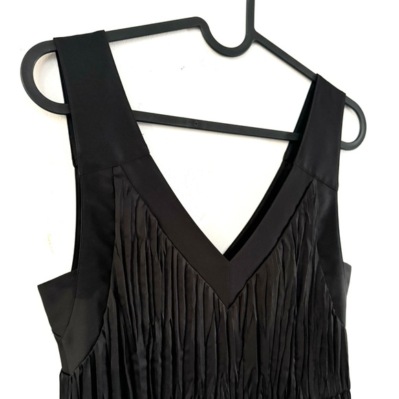 ALL SAINTS black pleated v neck dress black satin size SMALL - Picture 2 of 13
